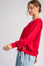 Red Tie Lace Up Long Sleeve Pullover