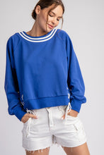 Royal Blue Tie Lace Up Long Sleeve Pullover