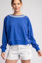 Royal Blue Tie Lace Up Long Sleeve Pullover