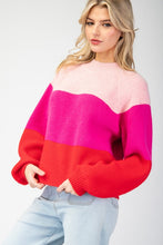 Pink Color Block Long Sleeve Sweater