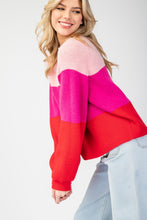 Pink Color Block Long Sleeve Sweater