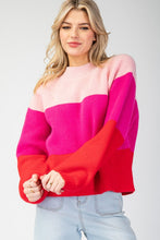 Pink Color Block Long Sleeve Sweater