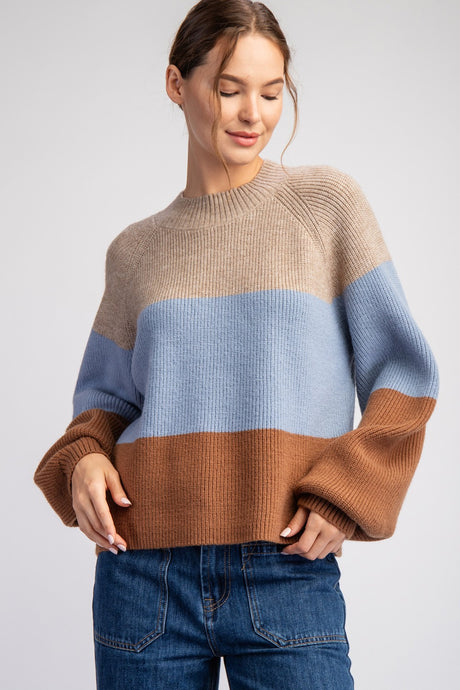 Denim Color Block Long Sleeve Sweater