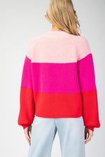 Pink Color Block Long Sleeve Sweater