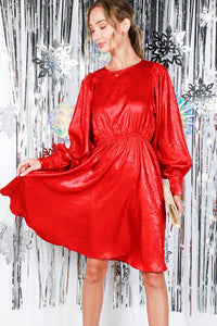 Red Metallic Foil Mini Dress