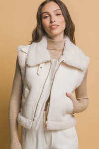 Ivory At Truffle Faux Leather Shearling Vest