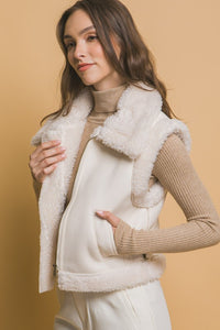 Ivory At Truffle Faux Leather Shearling Vest