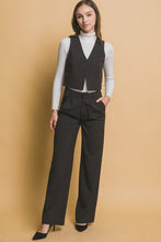 Black Pinstripe Wide Leg Pants