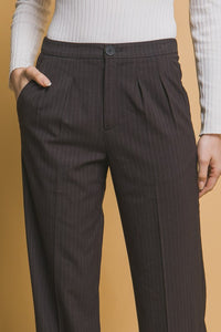 Charcoal Formal Striped Straight-Leg Pants