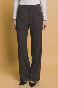 Charcoal Formal Striped Straight-Leg Pants