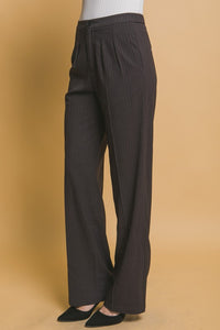 Charcoal Formal Striped Straight-Leg Pants