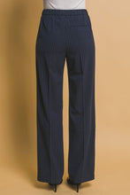 Navy Formal Striped Straight-Leg Pants