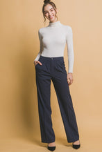 Navy Formal Striped Straight-Leg Pants