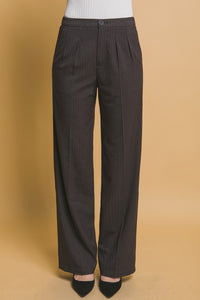 Charcoal Formal Striped Straight-Leg Pants