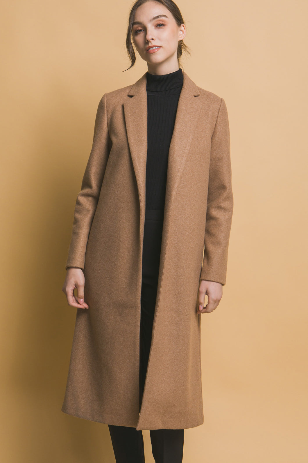 Camel JQ Fleece Long Line Coat