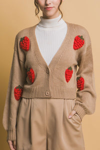 Khaki Strawberry Sweater Cardigan