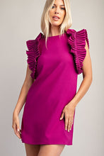 Magenta Pleated Shoulder Mini Dress