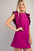 Magenta Pleated Shoulder Mini Dress