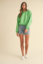 Apple Green Round Neck Crop Pullover Sweatshirt Top