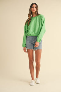 Apple Green Round Neck Crop Pullover Sweatshirt Top