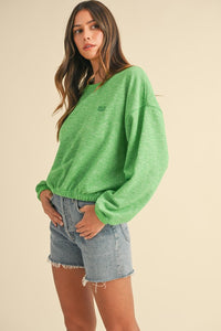 Apple Green Round Neck Crop Pullover Sweatshirt Top