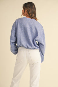 Blue Purple Round Neck Crop Pullover Sweatshirt Top