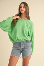 Apple Green Round Neck Crop Pullover Sweatshirt Top