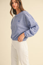 Blue Purple Round Neck Crop Pullover Sweatshirt Top