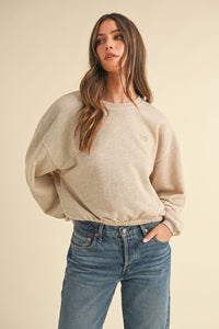 Taupe Round Neck Crop Pullover Sweatshirt Top