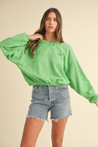 Apple Green Round Neck Crop Pullover Sweatshirt Top