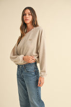 Taupe Round Neck Crop Pullover Sweatshirt Top