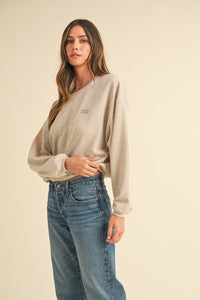 Taupe Round Neck Crop Pullover Sweatshirt Top