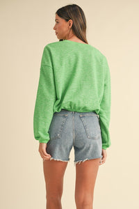 Apple Green Round Neck Crop Pullover Sweatshirt Top