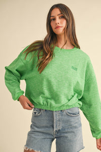 Apple Green Round Neck Crop Pullover Sweatshirt Top