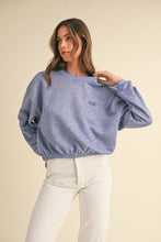 Blue Purple Round Neck Crop Pullover Sweatshirt Top