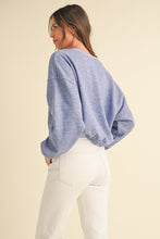 Blue Purple Round Neck Crop Pullover Sweatshirt Top