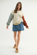 Taupe/White Colorblock Striped Sweater