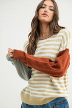 Taupe/White Colorblock Striped Sweater