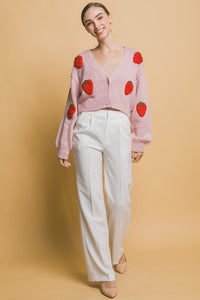 Lt.Pink Strawberry Sweater Cardigan