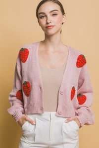 Lt.Pink Strawberry Sweater Cardigan