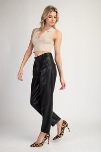 Black Pleather Straight Pants