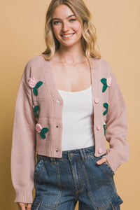 Pinkstone Mid Cropped Flower Cardigan