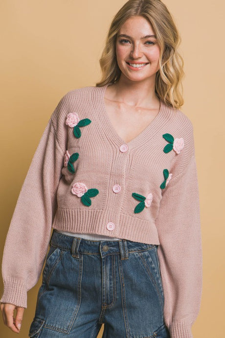 Pinkstone Mid Cropped Flower Cardigan