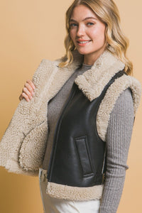 Black At Truffle Faux Leather Shearling Vest