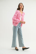 Pink Hand-Knit Pom-Pom Heart Cardigan