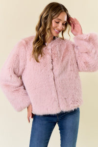 Blush Pink Faux Fur Coat With Hook And Eye Closure