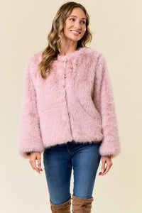 Blush Pink Faux Fur Coat With Hook And Eye Closure