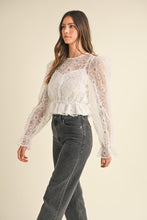 Off White Textured Embellished Floral Peplum Blouse Top