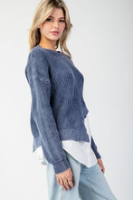 Denim Stone Washed Asymmetrical Sweater Layered Shirt