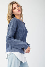 Denim Stone Washed Asymmetrical Sweater Layered Shirt